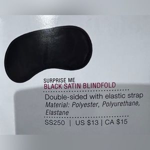Satin Blindfold with elastic strap.  Sealed in original packaging.   BNIB